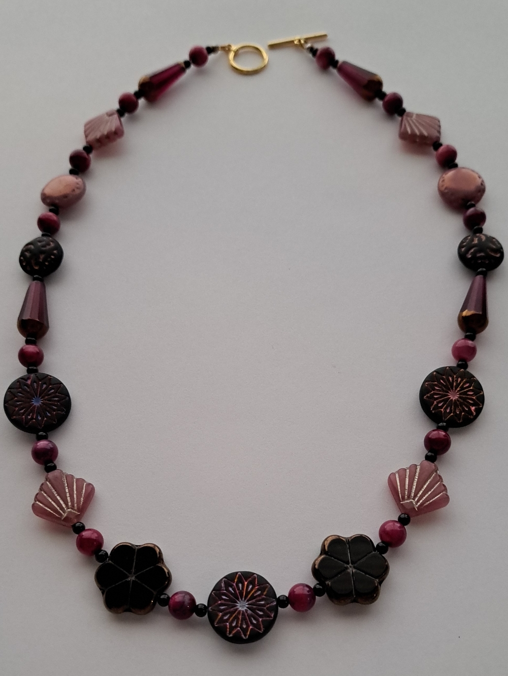 Handcrafted Mauve and Black Beaded Necklace - Elegant Women’s Jewelry